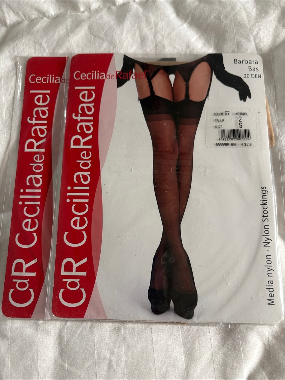 Cecilia de Rafael Size S garter stockings - natural color - 2 pack